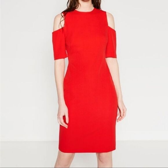 Zara Woman Red Cold Shoulder Dress (XS) - Picture 1 of 8